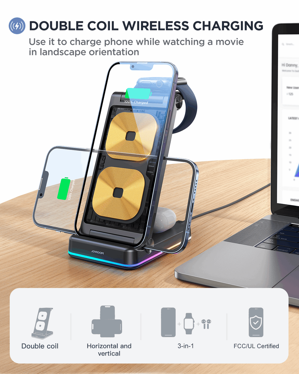 Joyroom JR-WQN01 3 in 1 Magnetic Charging Station Charger