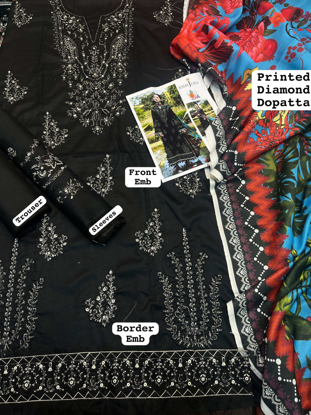 Asim Jofa 3-Piece Unstitched Heavy Embroidered Dhanak Suit with Printed Woolen Shawl"